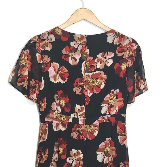 Madewell Black Red Floral Mini Dress V Neck Short Sleeve Fit and Flare Chic 4 - Picture 9 of 16